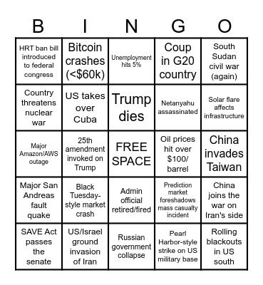 Spring 2026 World Events Bingo Card