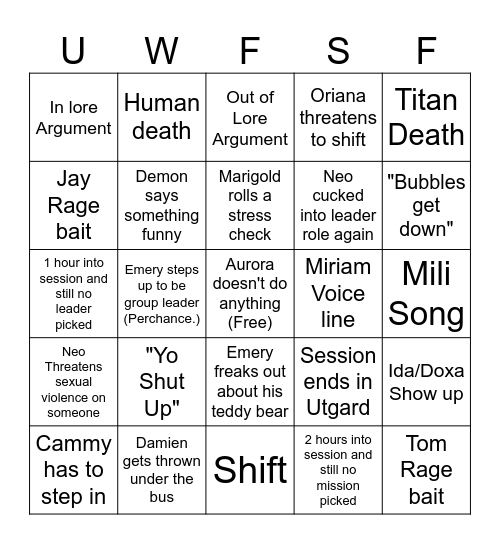 UWF Leadership Session Bingo Card