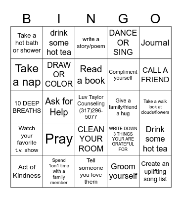Self-Care Bingo Card