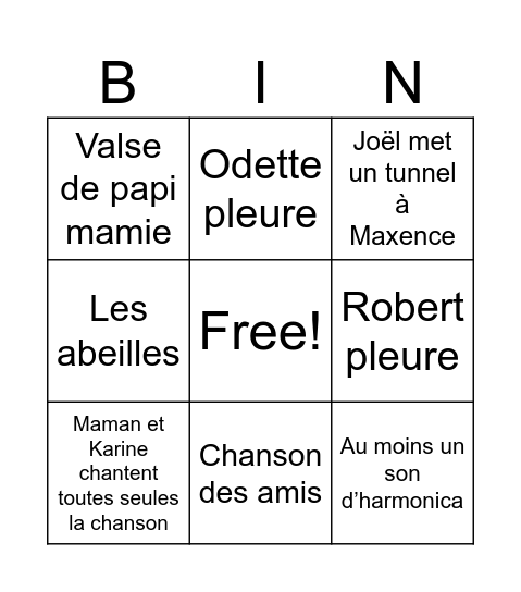 Robert bb Bingo Card