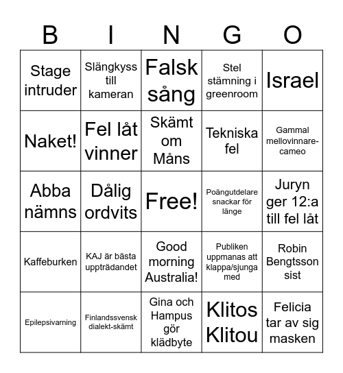 Mellofinal Bingo Card