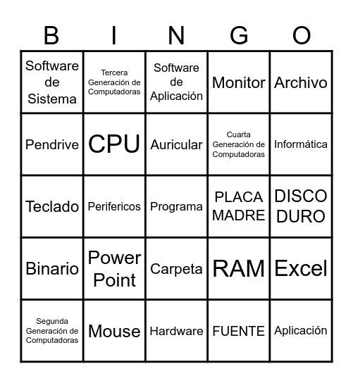 Bingo Informático Bingo Card