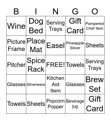 Mali's Bridal Shower Bingo Card