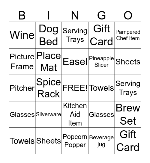 Mali's Bridal Shower Bingo Card