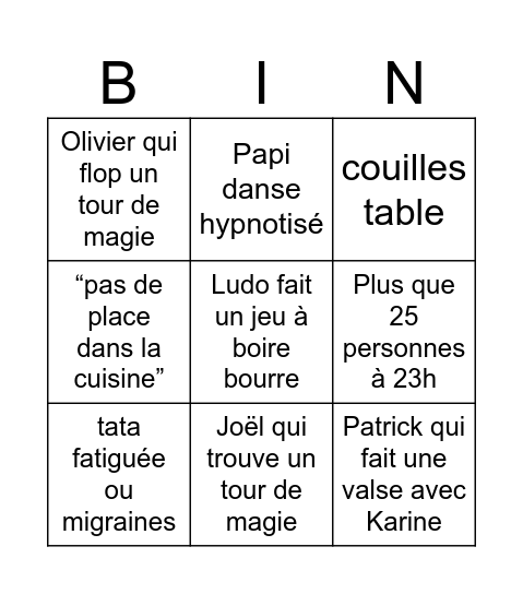 bingo familial 1 Bingo Card