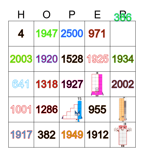 Number blocks Bingo Card