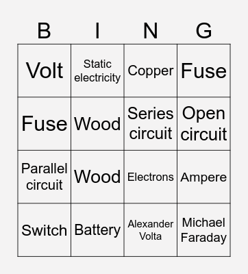 Electricity Bingo Card