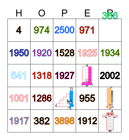 Number blocks Bingo Card