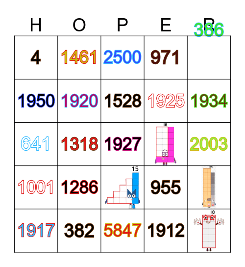 Number blocks Bingo Card