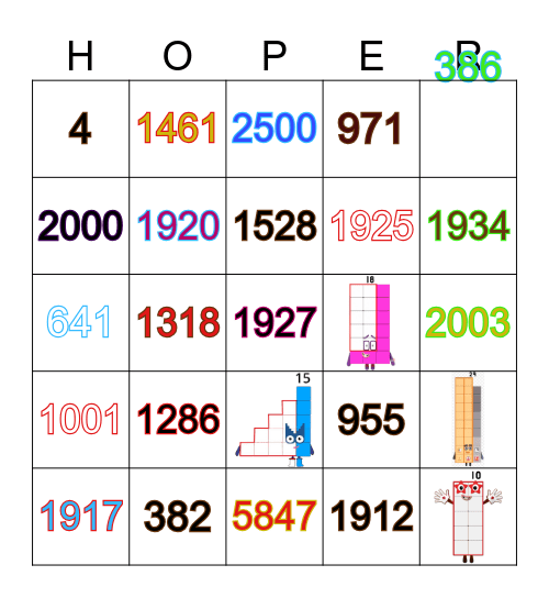 Number blocks Bingo Card