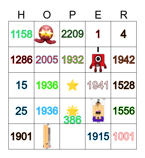 Number blocks Bingo Card
