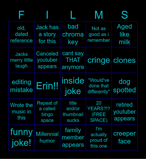 JJJacksfilms Bingo Card