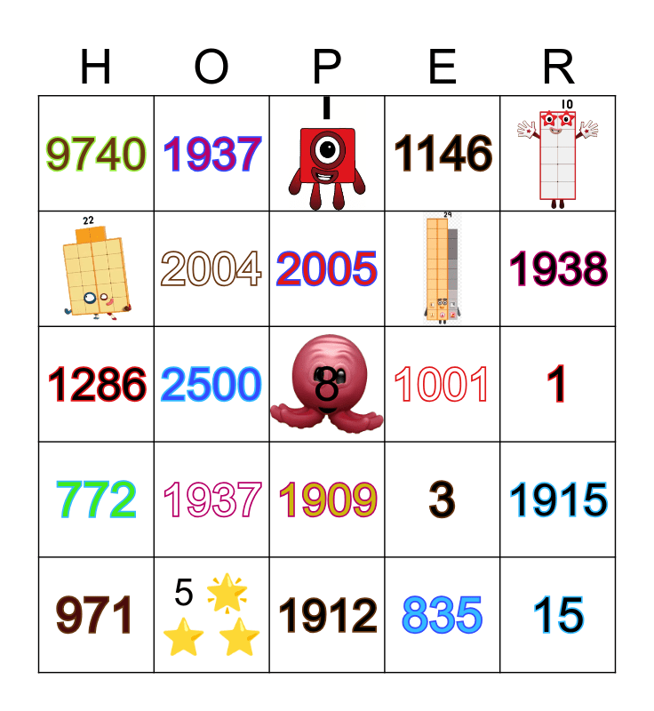 Number blocks Bingo Card