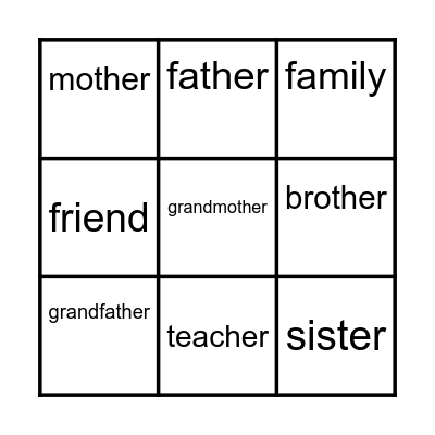 Family Members Bingo Card