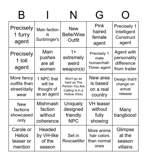 ZZZ Season 3 Trailer Bingo Card