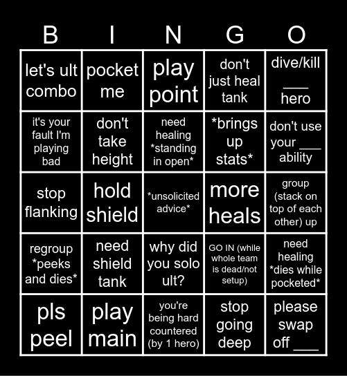 Bad OW Advice Bingo Card