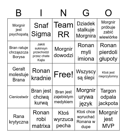 Gothic Bingo Card