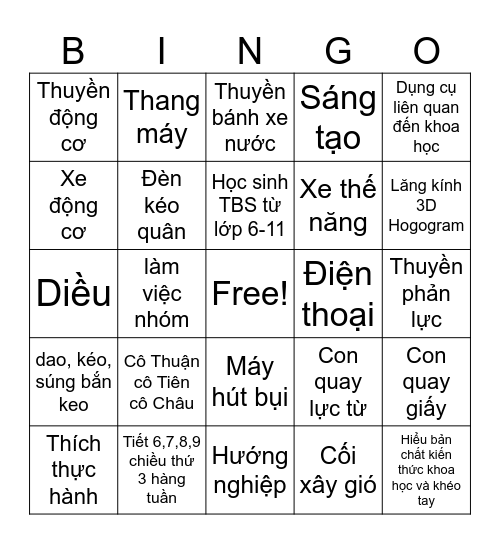 Câu lạc bộ Vật lý - Công nghệ Bingo Card