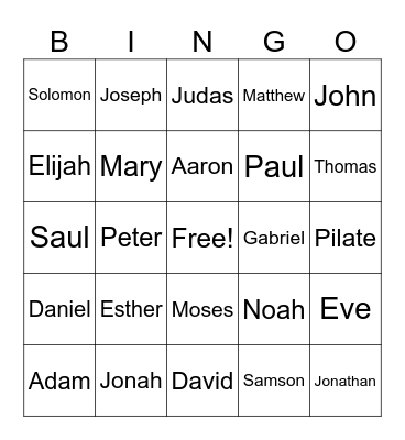Bible Characters Bingo Card