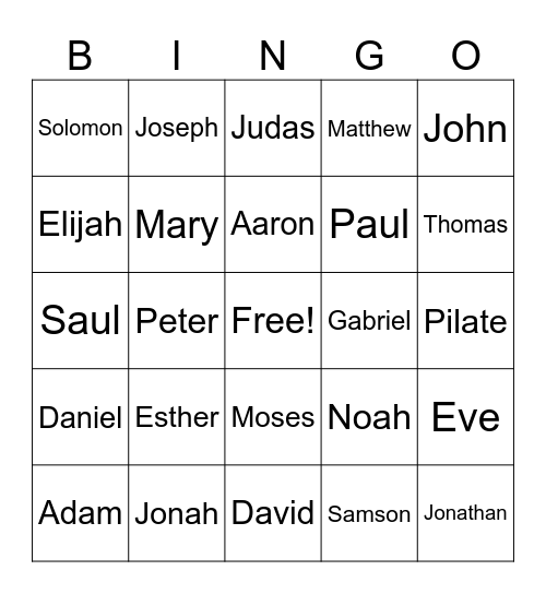 Bible Characters Bingo Card