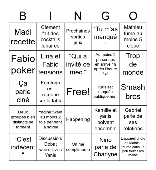 Soirée du 7 mars Bingo Card