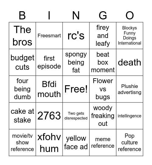 BFDI Bingo Card