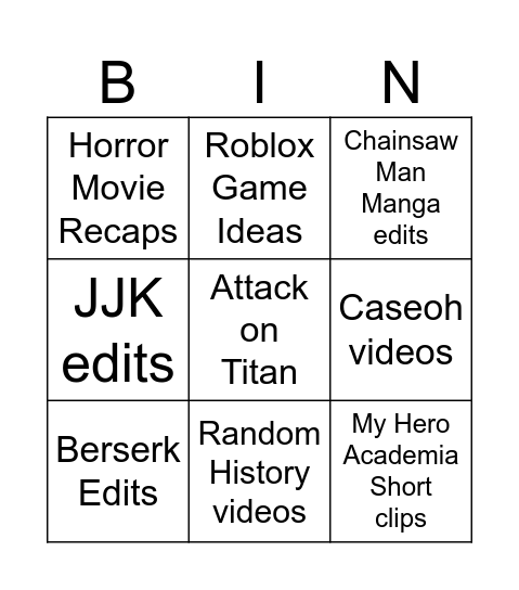 Untitled Bingo Card