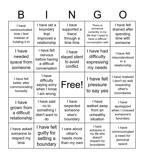 Boundary Bingo Card