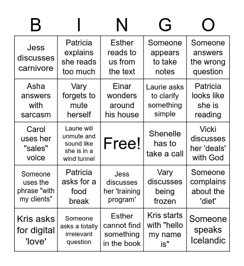 Treatment Practicum Bingo Card
