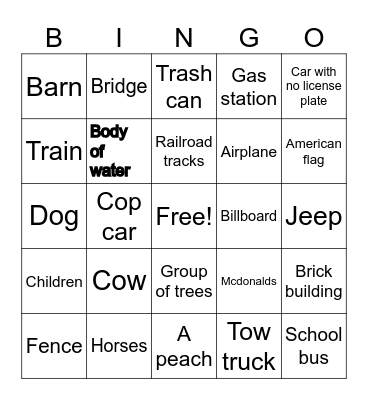Seen on road trips Bingo Card