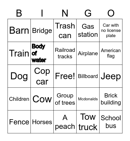 Seen on road trips Bingo Card