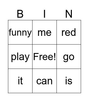 Sight words Bingo Card