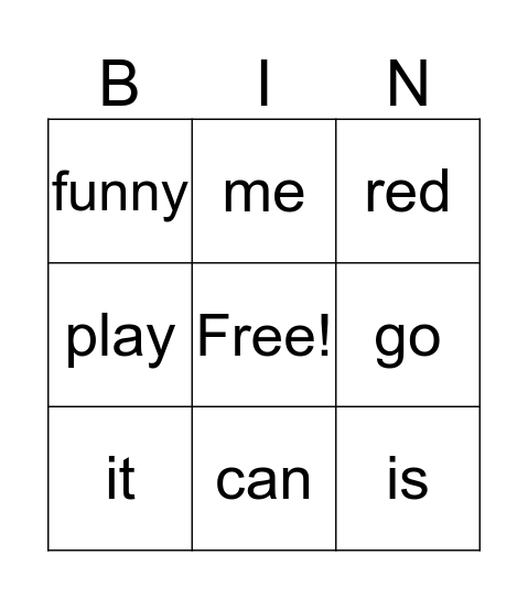 Sight words Bingo Card