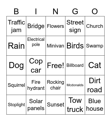 Seen on road trips Bingo Card