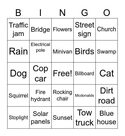 Seen on road trips Bingo Card