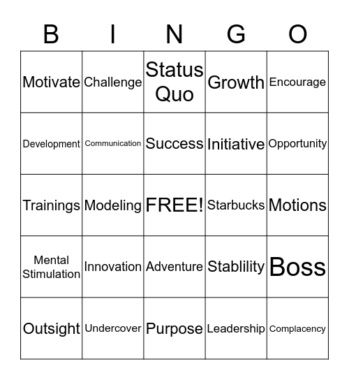 BINGO Leadership Challenge Bingo Card