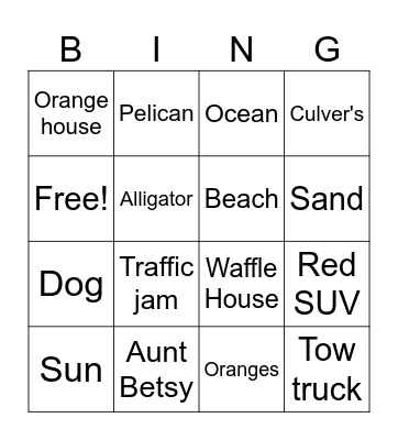Trip to Aunt Betsys Bingo Card