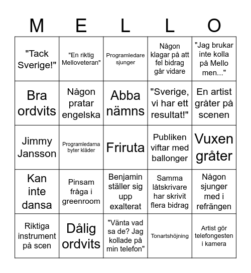 Mello? Mello! Bingo Card