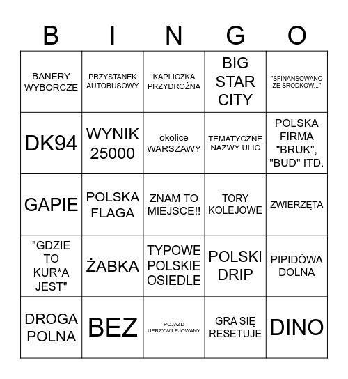 GeoGuesser Polska Bingo Card