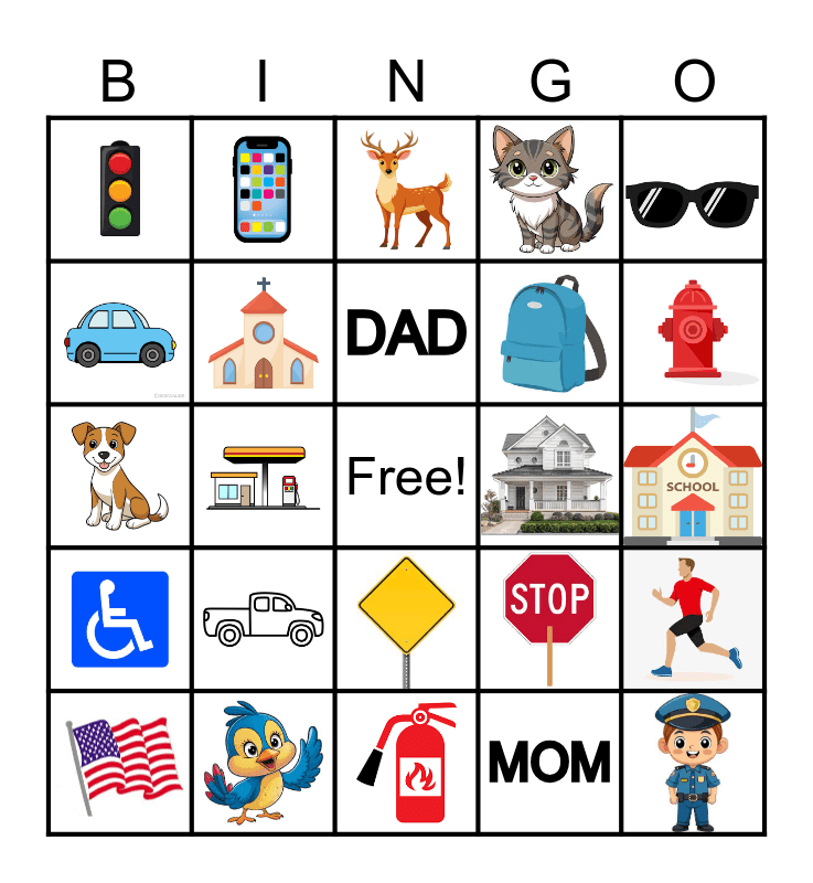 School Bus Bingo Card