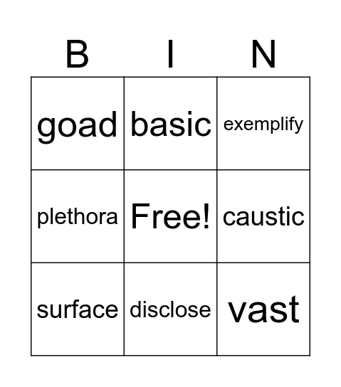 Vocabulary March 9-15 Bingo Card
