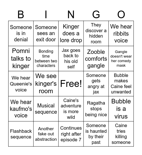 TADC episode 8 Bingo Card