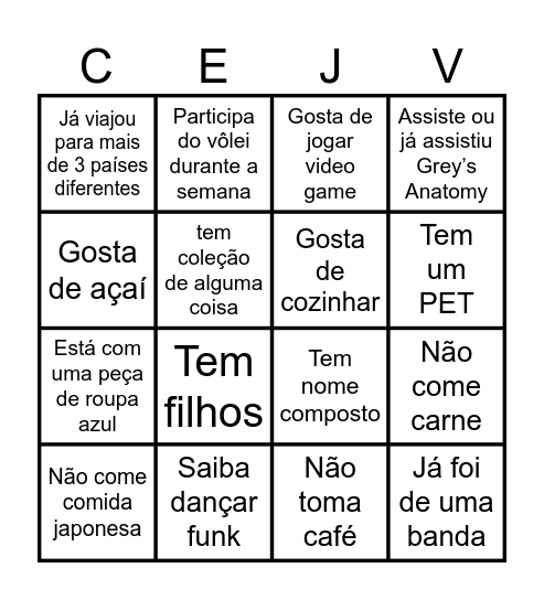 Bingo Humano Bingo Card