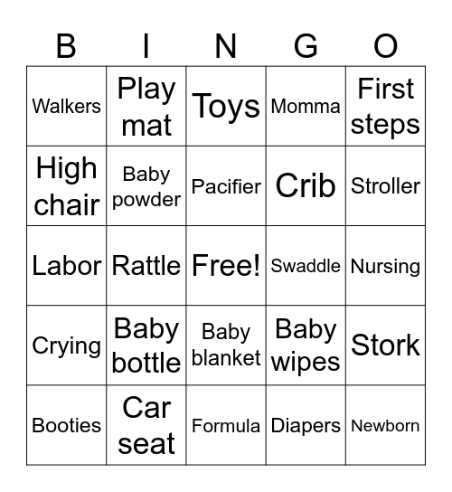 Baby Shower Bingo Card