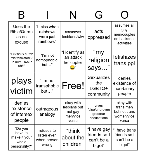 queerphobia bingo Card