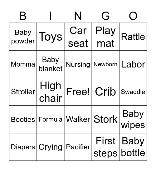Baby Shower Bingo Card