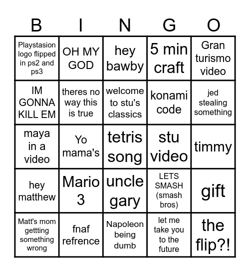 1980sgamer bingo Card