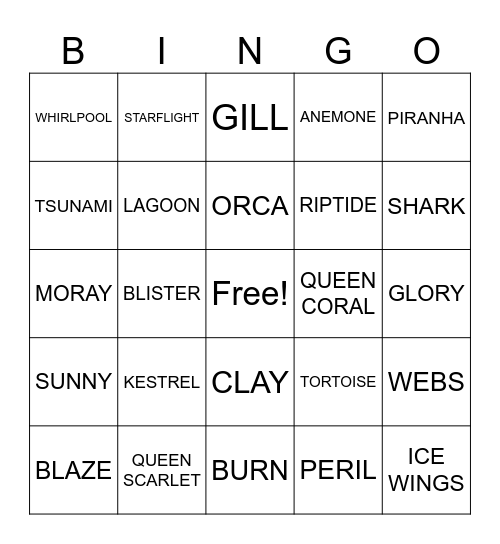 WINGS OF FIRE Bingo Card