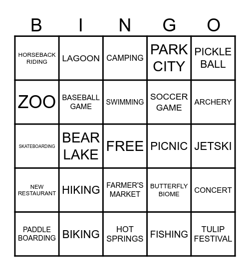 2026 Summer Bingo Card
