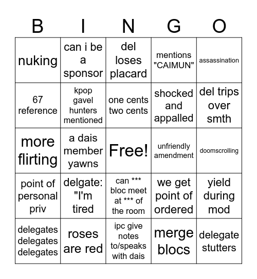 MUN Bingo Card